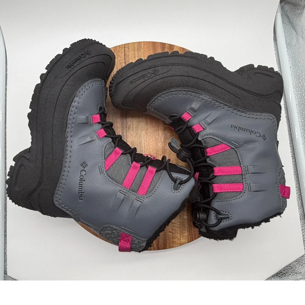 Columbia Youth Size 5 Rope Tow Kruser 2 Waterproof Winter Boots Grey Pink 0771